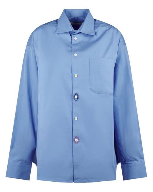 Marni Blue Relaxed Fit Shirt With Embroidered Button Details
