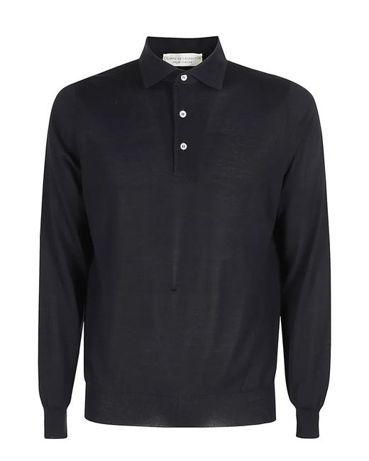 FILIPPO DE LAURENTIIS Long-Sleeved Wool Polo in Blue für Herren