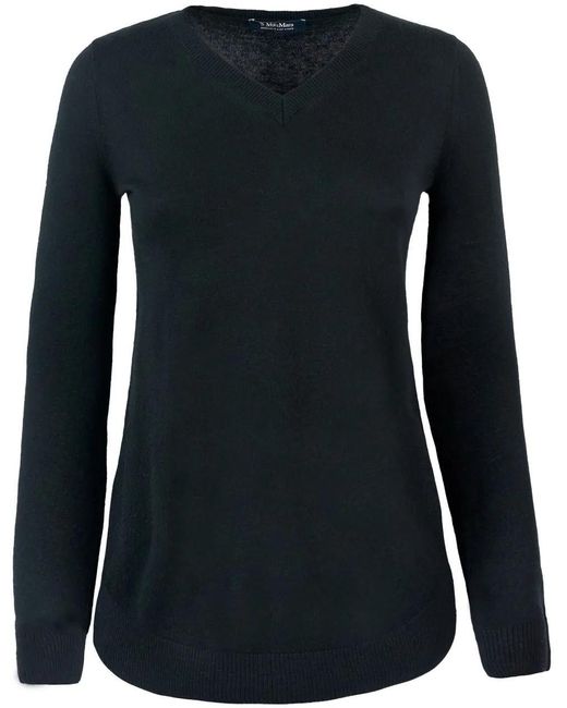 Max Mara Black V-Neck Wool Sweater With Long Sleeves