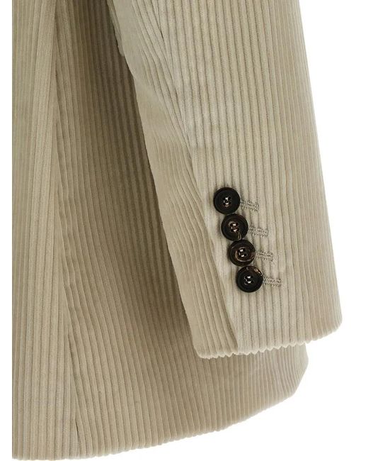 Brunello Cucinelli Natural Corduroy Blazer With Lapel Neckline