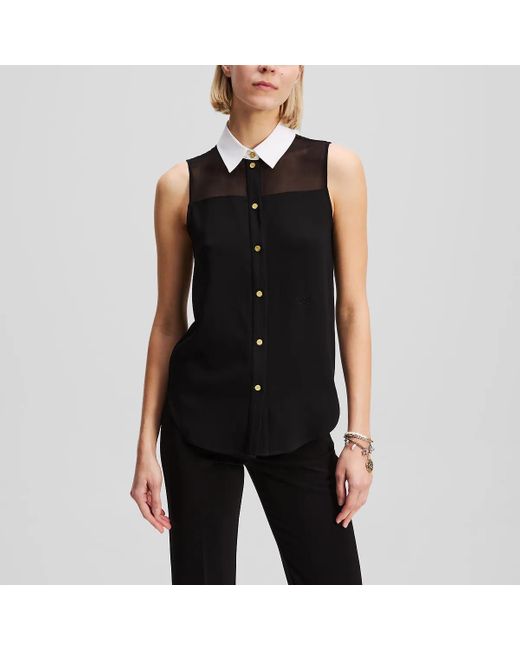 Karl Lagerfeld Black Ärmellose Bluse Mit Popeline-Kragen