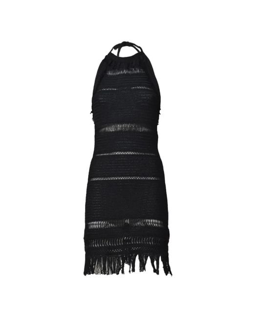 Isabel Marant Black Intricate Macramé Trapeze Mini Dress
