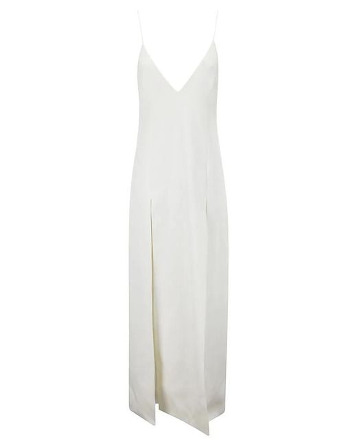 Khaite White Flowing Maxi Dress With V-Neck