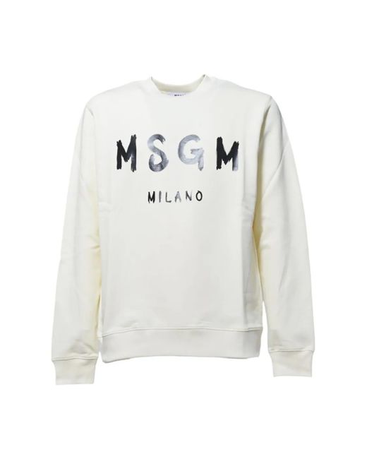 MSGM Cream Cotton Crewneck Sweatshirt With Brush Logo P in White für Herren