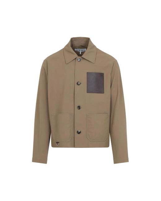 Loewe Cotton And Calfskin Blend Jacket With Button-Up Fr in Green für Herren