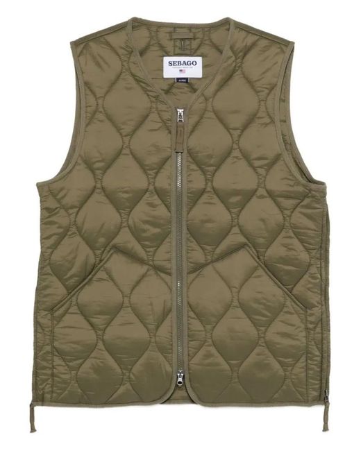 Sebago Quilted Puffer Vest With Rounded Neckline in Green für Herren