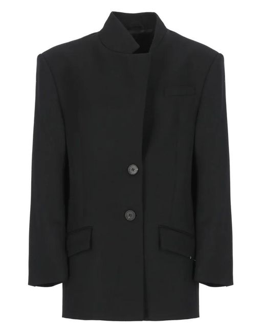 The Attico Black Asymmetrical Neck Wool Blazer With Button Details