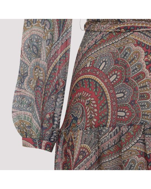Etro Brown High Neck Ruffle Maxi Dress With Paisley Print