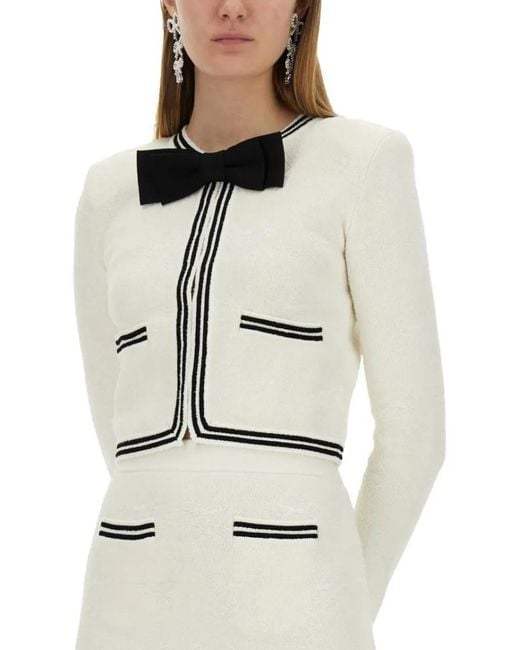 Self-Portrait White Jacquard Cardigan With Bow