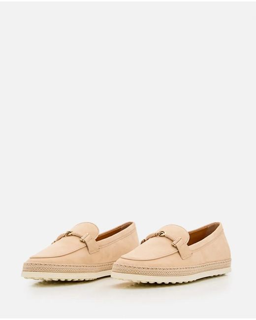 Tod's Natural Leather And Raffia Moccasins With Signature Gromme