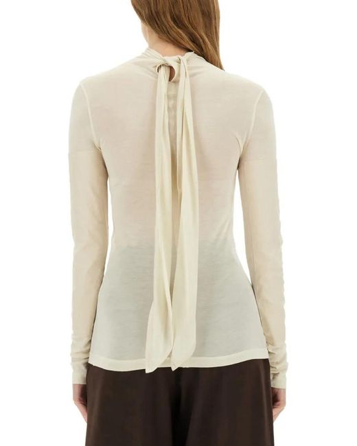 Lemaire White Long-Sleeved Top With Semi-Sheer Texture And Drape