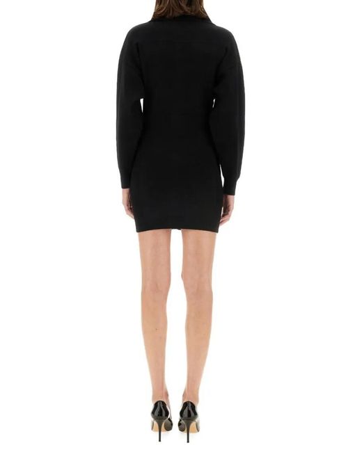 Moschino Black Ribbed Mini Dress With Button-Down Front