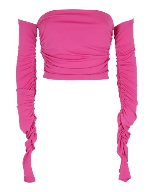ANDAMANE Pink Off-Shoulder Fuchsia Top With Draped Detailing