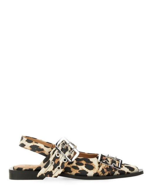 Ganni White Leopard Print Slingback Flats