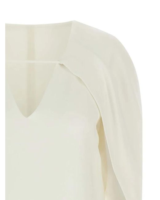 Alberta Ferretti White Cape-Inspired Stretch Cady Top With Draped Eleganc