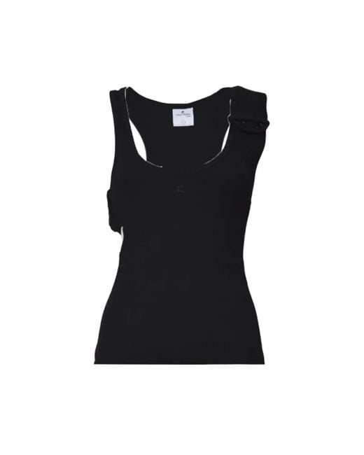 Courreges Black Ribbed 90's Double Buckle Top