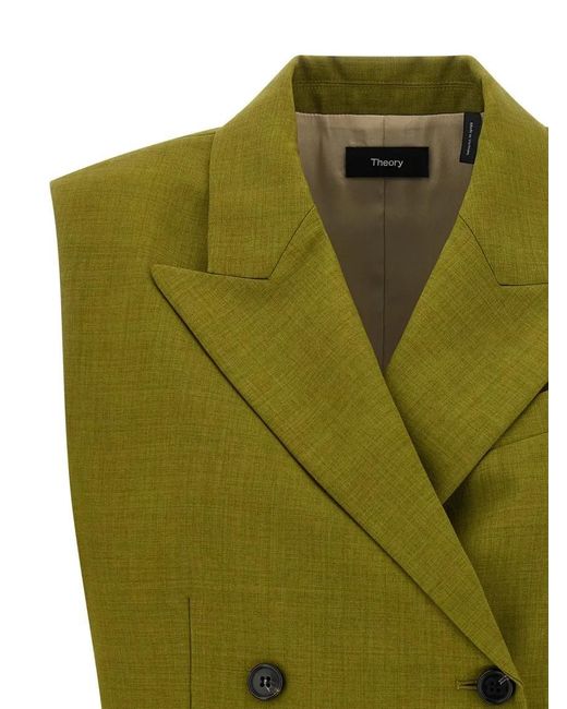 Theory Green Double-Breasted City Twill Vest With Peak Lapels