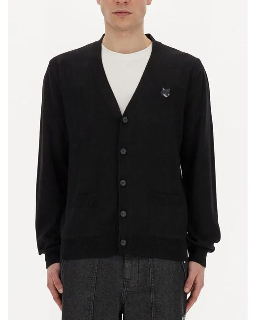 Maison Kitsuné Cardigan With Fox Patch in Black für Herren