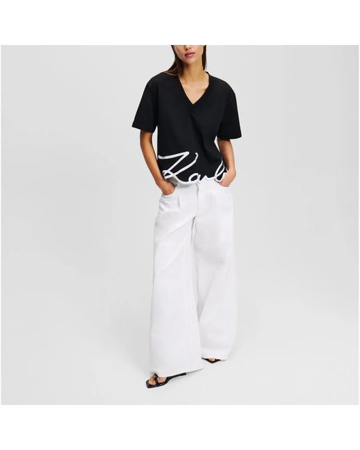 Karl Lagerfeld Black Karl Signature T-Shirt Mit V-Ausschnitt