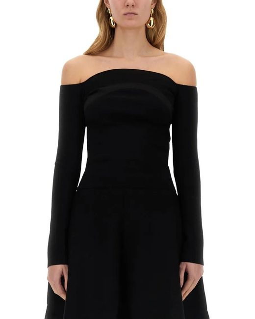 Nina Ricci Black Bardot Neckline Slim-Fit Top