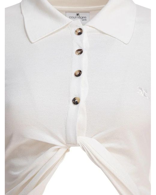 Courreges White Cropped Cotton Top With Classic Collar
