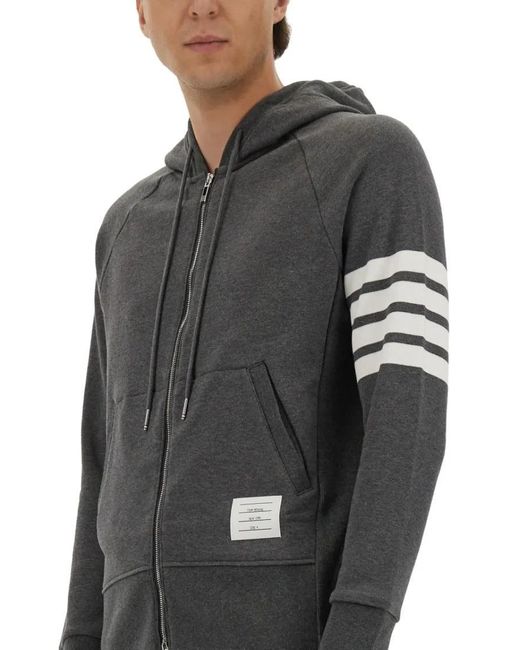 Thom Browne Zip-Up Hoodie With Contrasting Stripes in Gray für Herren