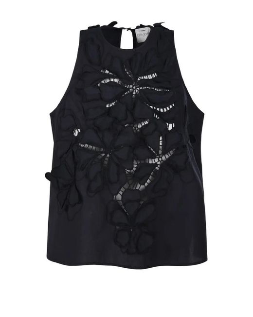 Forte Forte Black Floral Appliqué Detail Sleeveless Top With Keyhol