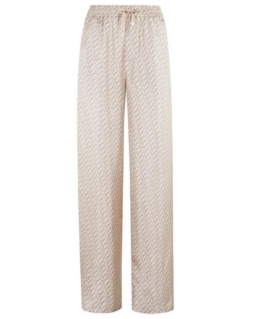 Herno White Iconic Print Silk Trousers With Drawstring Waist
