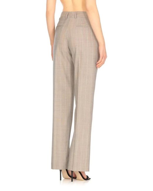 PT Torino Gray Wool Palazzo Pants With Contrasting Striped