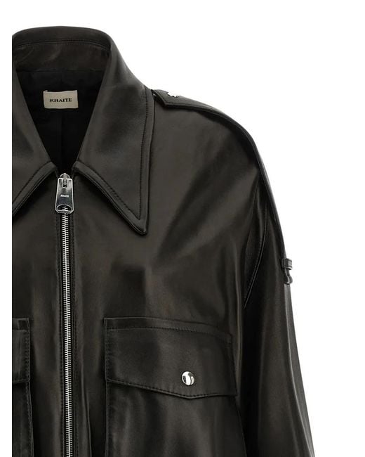Khaite Black Plongé Leather Blouson Jacket With Silky Cupro Li