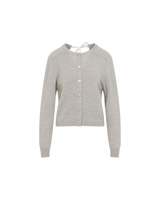 Carven Gray Cashmere Button-Up Sweater With Delicate Tie Detai
