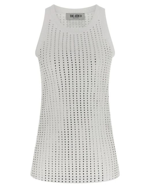 The Attico Gray Rhinestone Tank Top