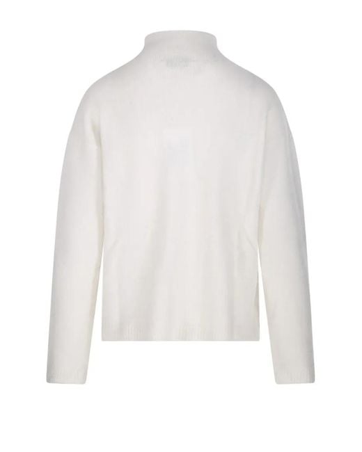 Max Mara White Cropped Cashmere Knit Sweater With Ribbed De