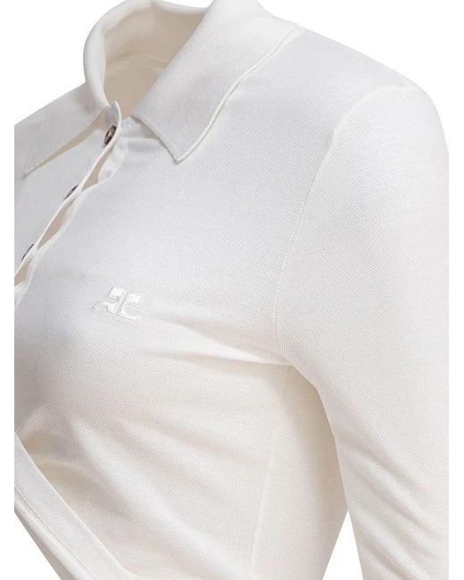 Courreges White Cropped Cotton Top With Classic Collar