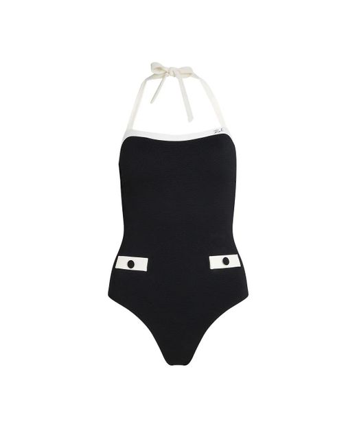 Karl Lagerfeld Black K/Signature Monochromer Badeanzug