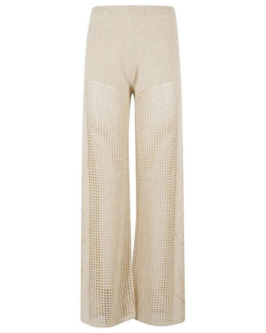 Mc2 Saint Barth Natural Mid-Rise Crochet Flare Pants With Elasticized Wais