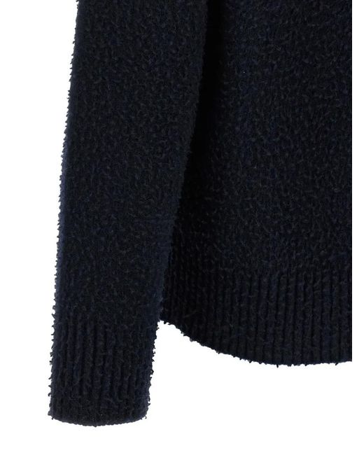Roberto Collina Crew Neck Wool Sweater With Casentino Texture in Blue für Herren