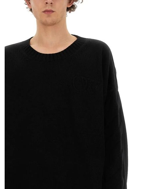 Off-White c/o Virgil Abloh Oversized Sweater With Ribbed Neckline in Black für Herren