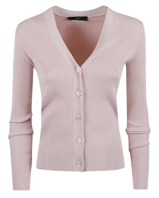 Max Mara Pink Ribbed Viscose Cardigan With Deep V-Neck