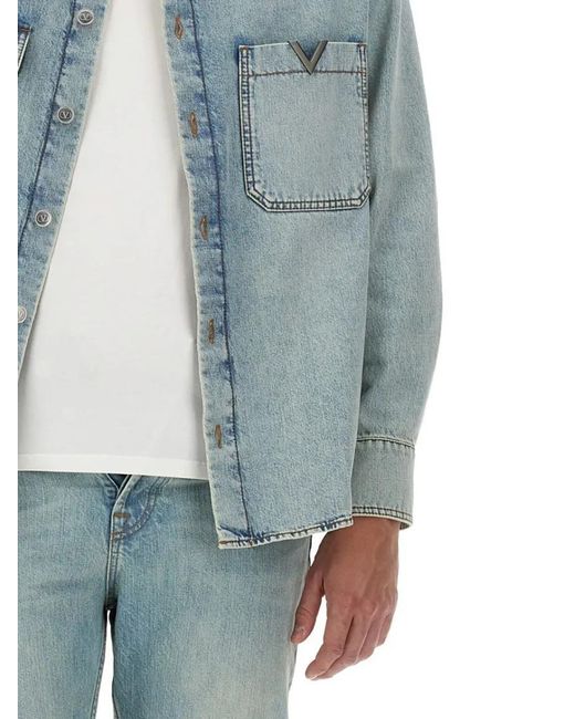 Valentino Garavani Classic Button-Up Denim Shirt With Chest Pockets in Blue für Herren