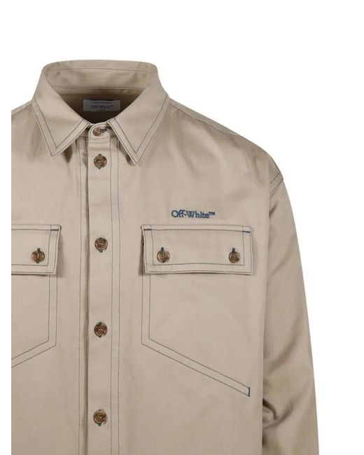 Off-White c/o Virgil Abloh Stitch Cotgab Milit Overshirt in Natural für Herren