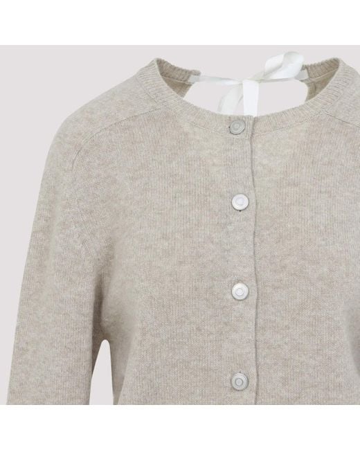 Carven Gray Cashmere Button-Up Sweater With Delicate Tie Detai