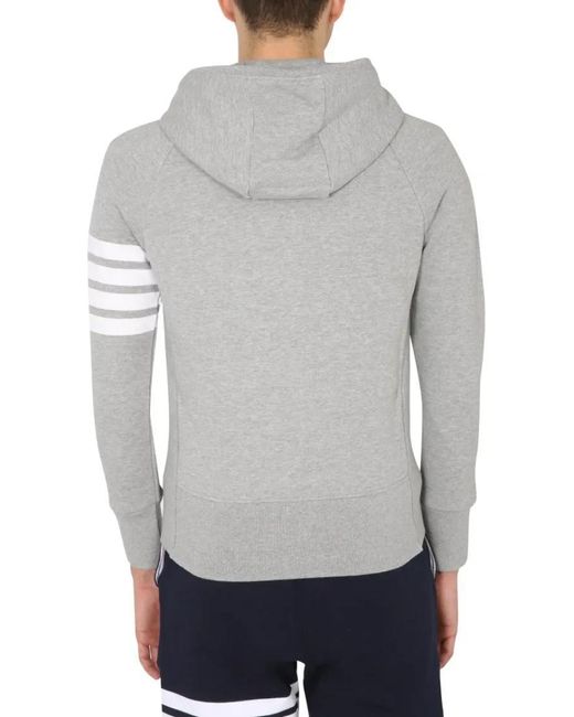 Thom Browne Classic Zip-Up Hoodie With Iconic Stripe Detail in Gray für Herren