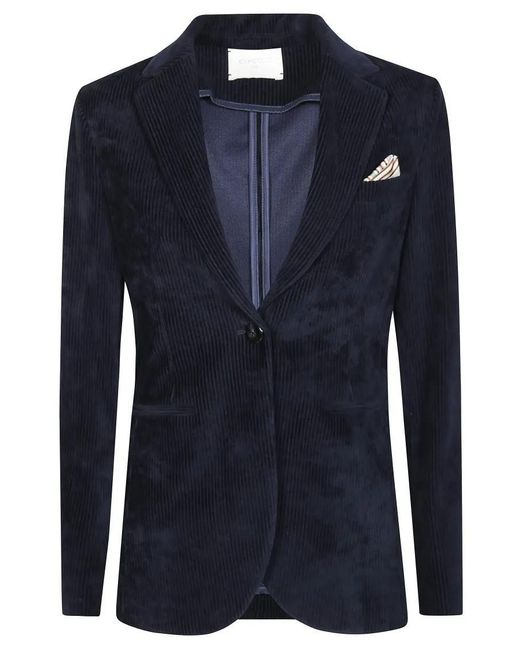 Circolo 1901 Blue Tailored Corduroy Jacket With Notch Lapel