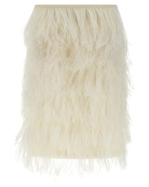 The Attico Natural Ostrich Feather Skirt