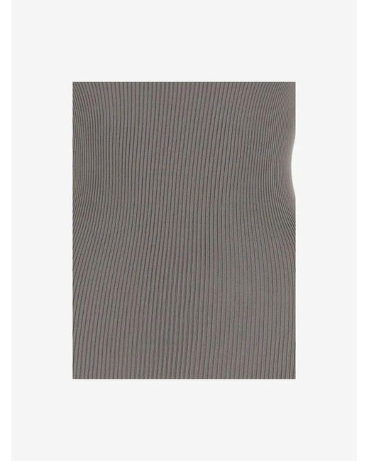 Sa Su Phi Gray Silk Top With Short Ribbed Sleeves