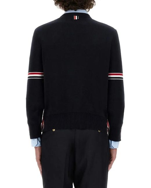 Thom Browne Cotton Jersey With Rwb Stripe in Black für Herren