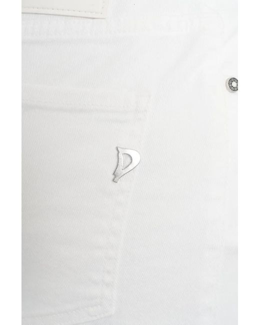 Dondup White Denim Midi Skirt