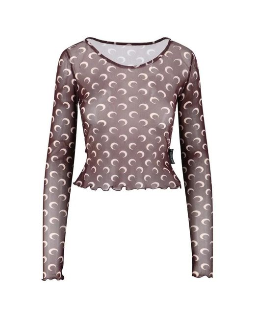 MARINE SERRE Brown 'Moonogram' Logo Crop Top –