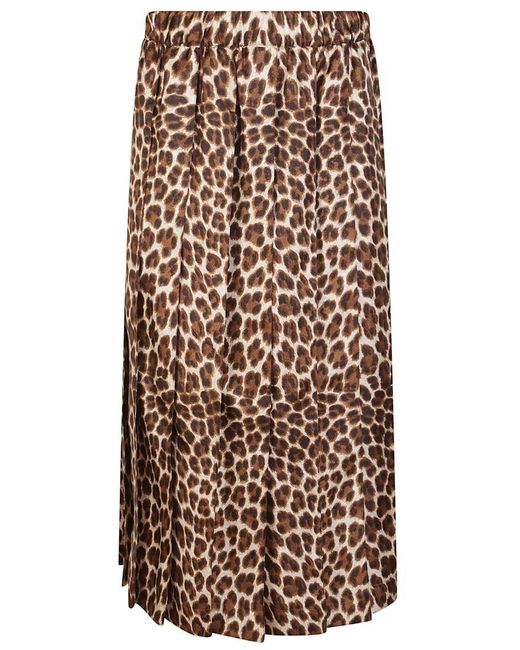 P.A.R.O.S.H. Natural Pleated Leopard Print Maxi Skirt With Elastic Wais